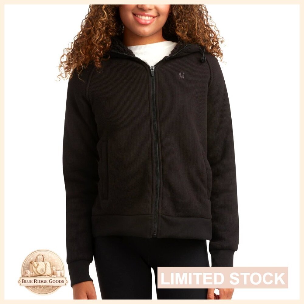 Sherpa Fleece Hooded Jacket Heavyweight Waffle Knit Zip Up Thermal Sweatshirt